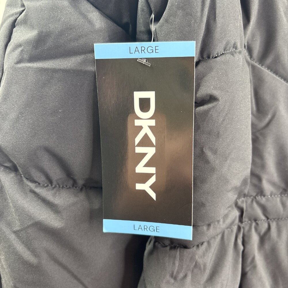 DKNY Women's Long Puffer Jacket Faux Fur Collar Removable Hood Size L Black NWT - Picture 13 of 15